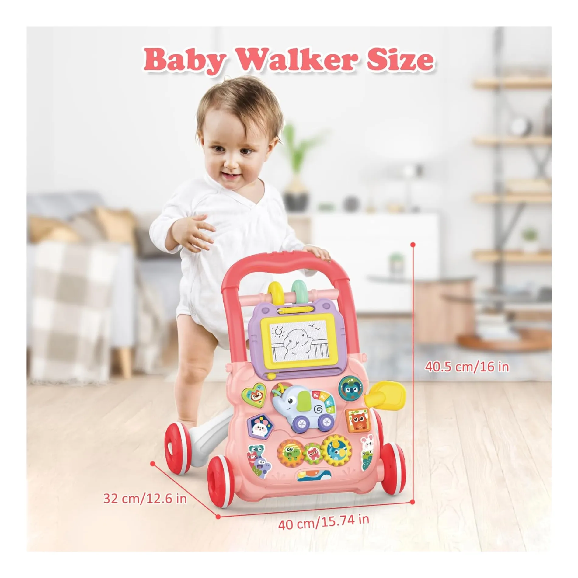 Andador caminador bebe juguete interactivo luz sonido rosado 3 Andador caminador bebe juguete interactivo luz sonido rosado - Imagen 3