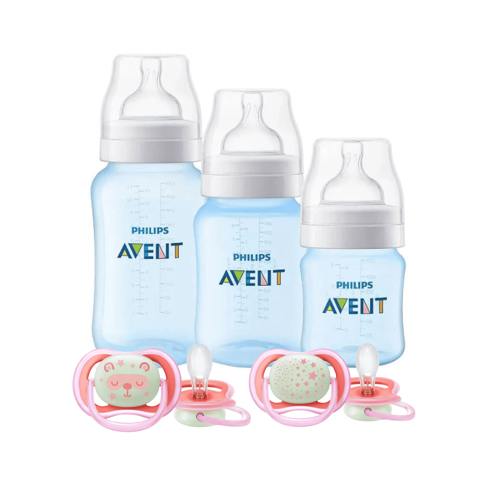 3 Mamaderas Anticolic Azul + 2 Chupetes Ultra air 0-6m Nocturnos 1 3 Mamaderas Anticolic Azul + 2 Chupetes Ultra air 0-6m Nocturnos
