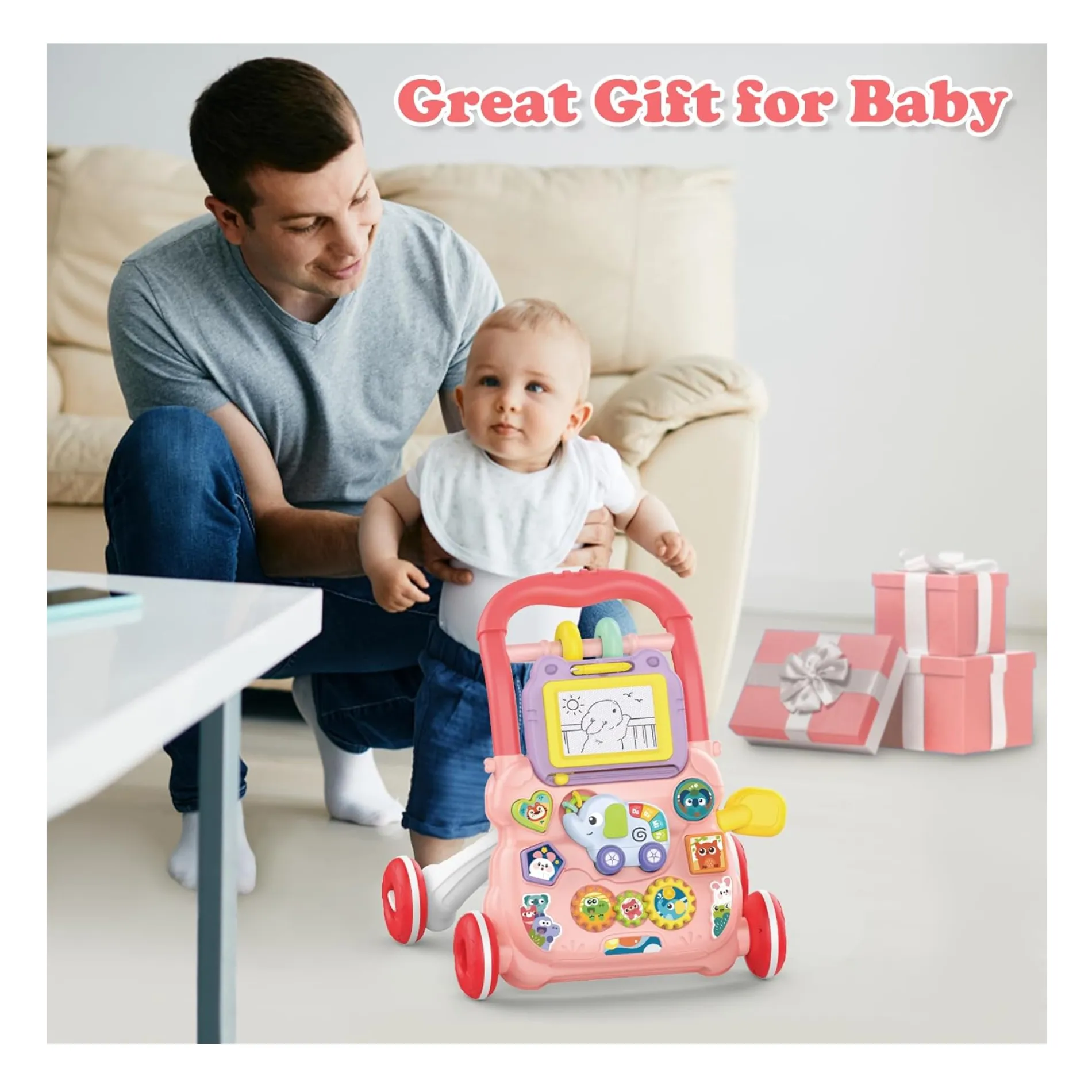 Andador caminador bebe juguete interactivo luz sonido rosado 2 Andador caminador bebe juguete interactivo luz sonido rosado - Imagen 2