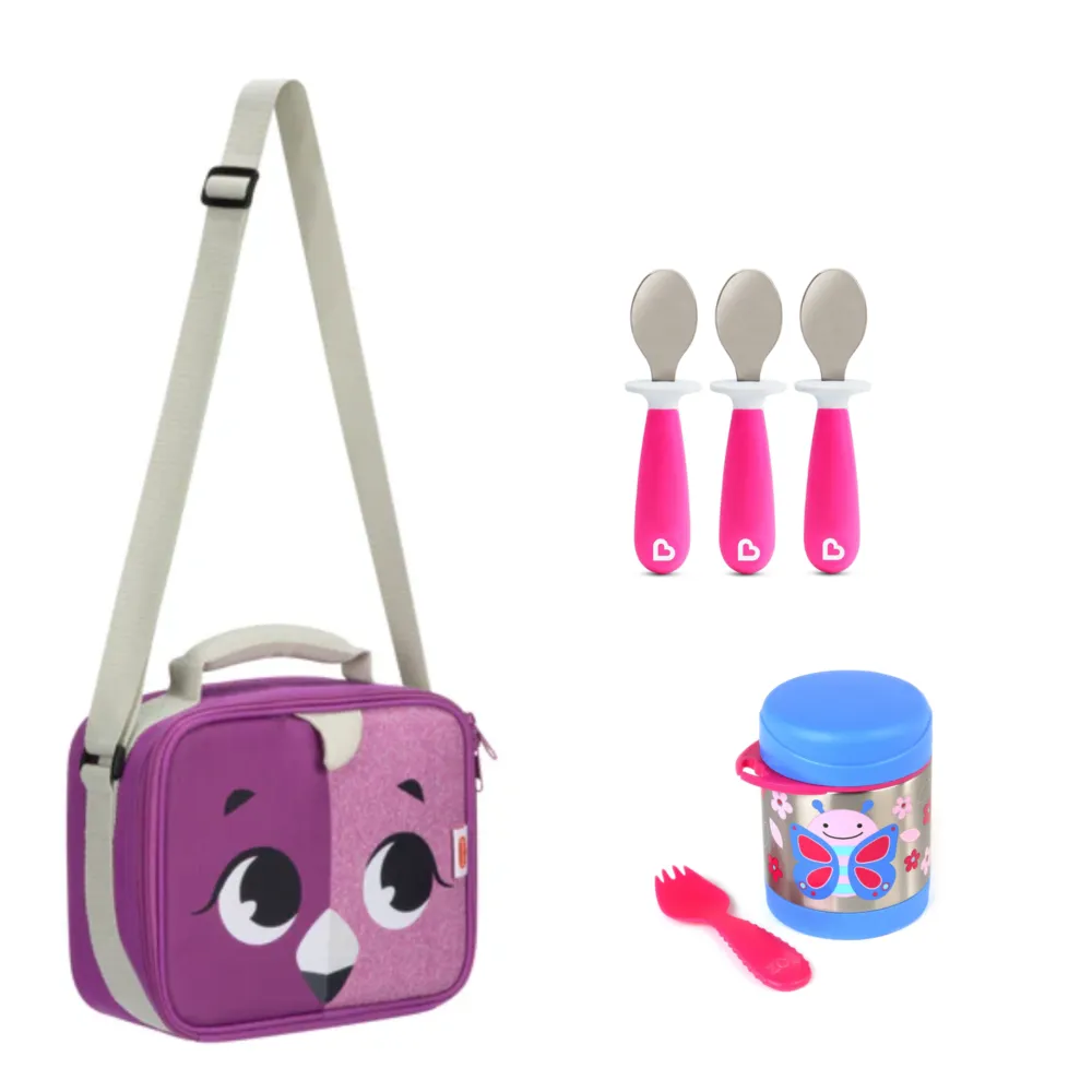 Pack Escolar Animales Lonchera Flamenco + Termo Mariposa y 3 cucharas Rosado 1 Pack Escolar Animales Lonchera Flamenco + Termo Mariposa y 3 cucharas Rosado