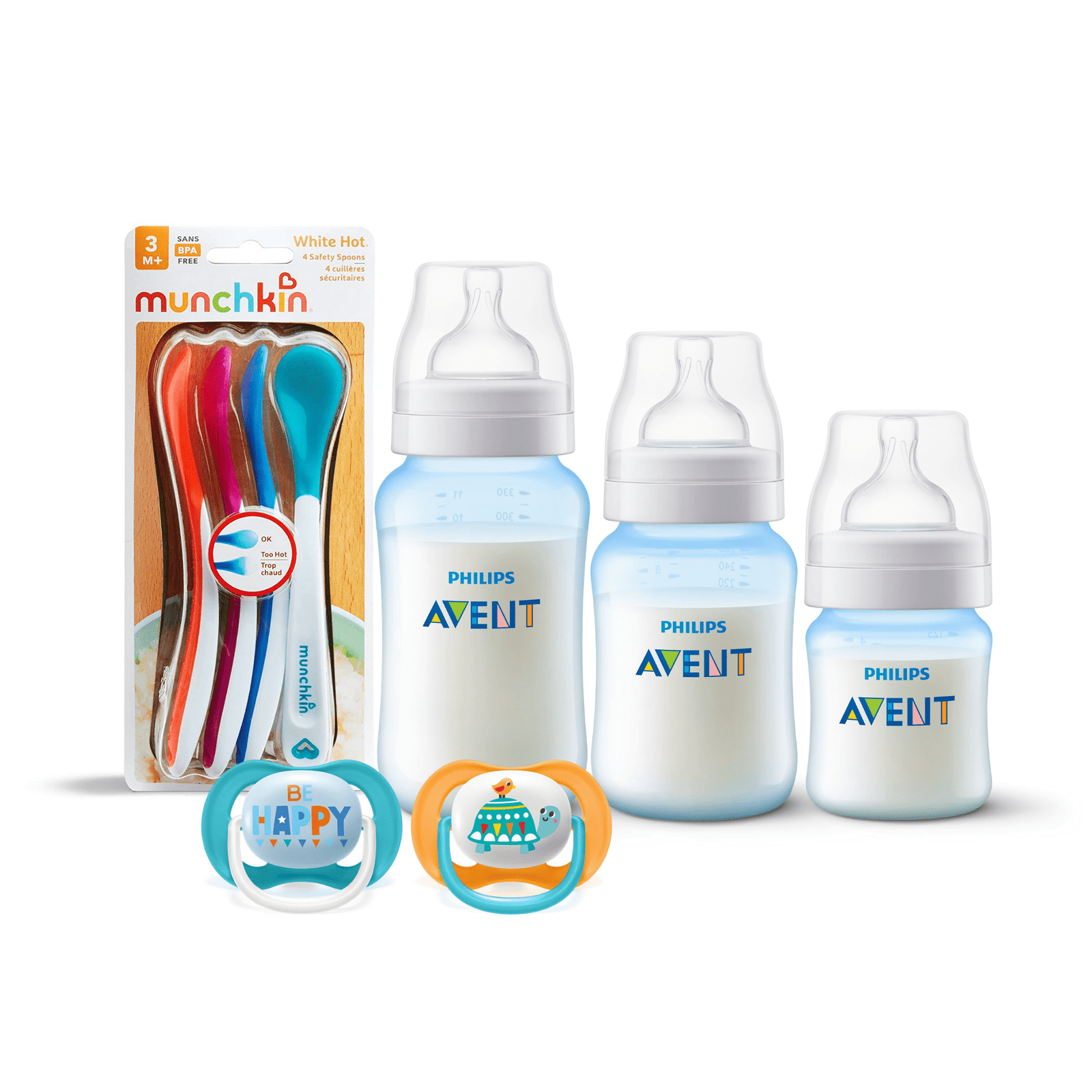 3 Mamaderas Blue + Set de 2 chupetes 6-18 meses y 4 Cucharas 1 3 Mamaderas Blue + Set de 2 chupetes 6-18 meses y 4 Cucharas