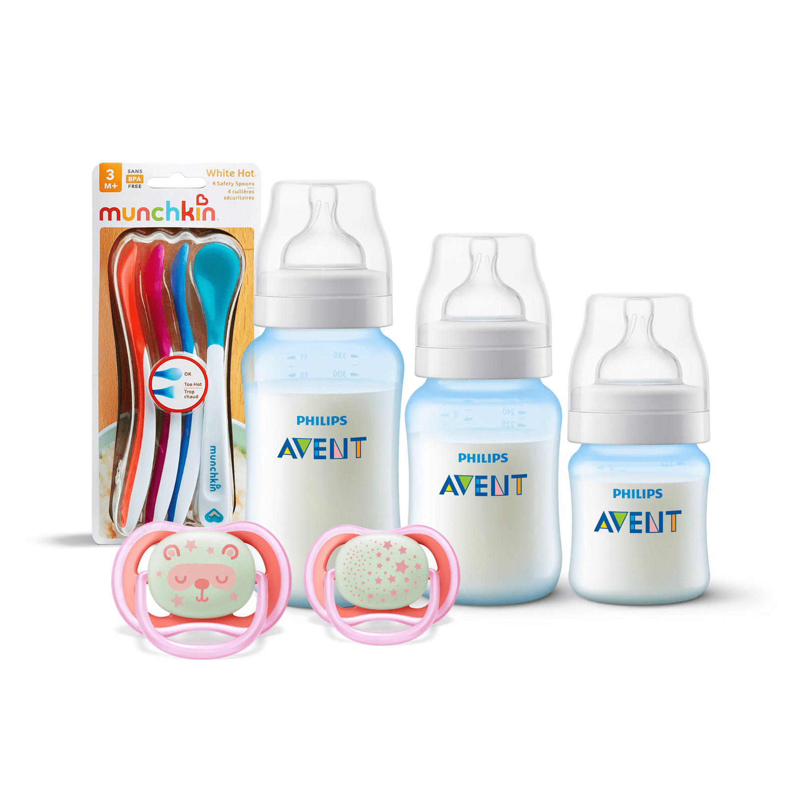3 Mamaderas Blue + Set de 2 chupetes Nocturnos 6-18 meses y 4 Cucharas 1 3 Mamaderas Blue + Set de 2 chupetes Nocturnos 6-18 meses y 4 Cucharas