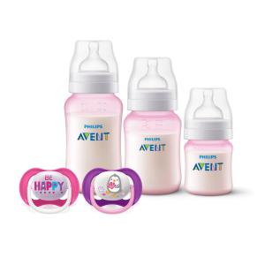 Set 3 Mamaderas Pink + Set de 2 chupetes 6-18 meses PingÜino