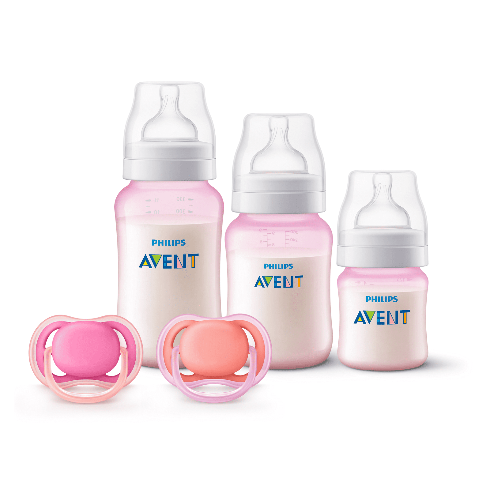 Set 3 Mamaderas Pink + Set de 2 chupetes 6-18 meses Pink 1 Set 3 Mamaderas Pink + Set de 2 chupetes 6-18 meses Pink