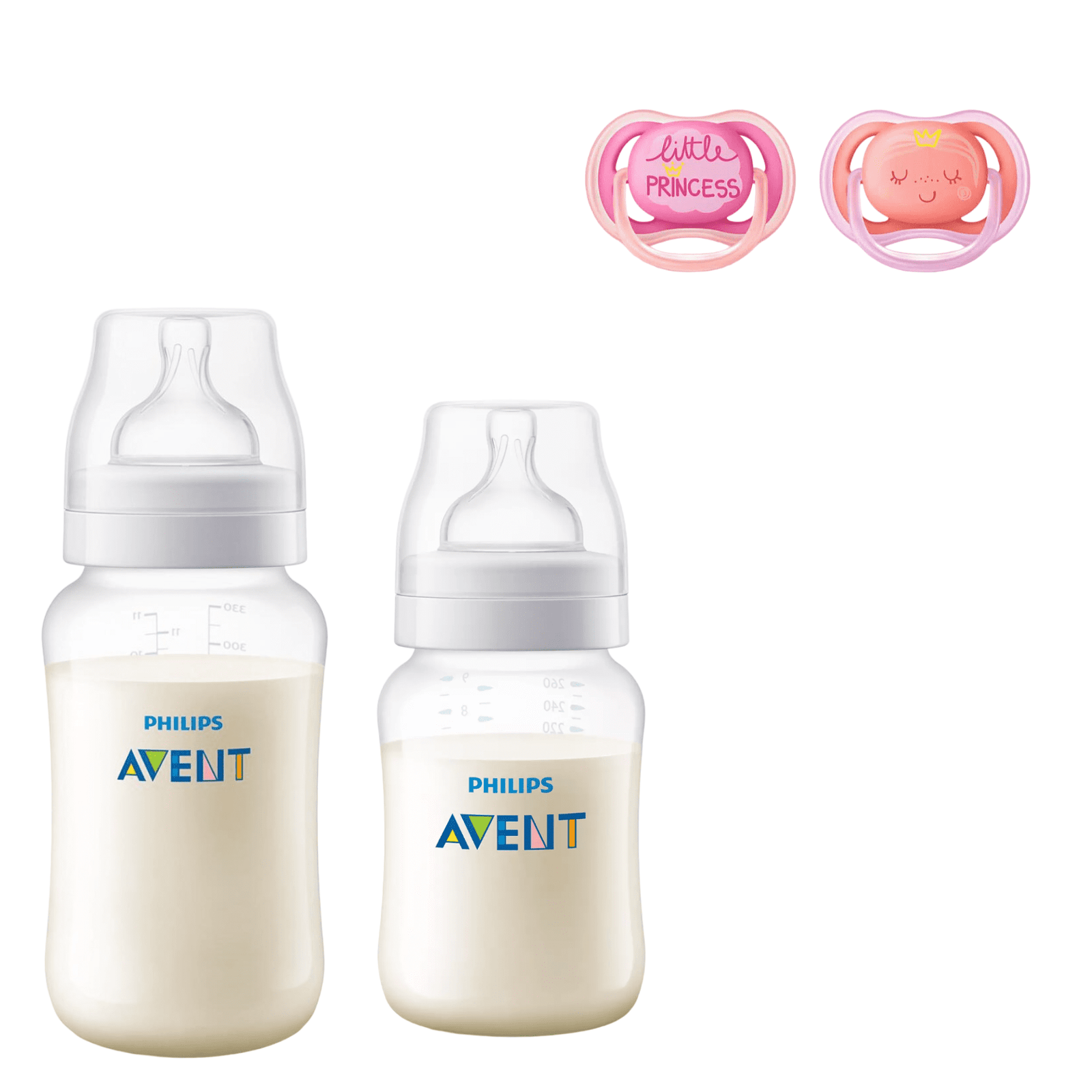 Mamaderas Anticolic 260 y 330 ml + 2 Chupetes 6-18m Pink Decorado 1 Mamaderas Anticolic 260 y 330 ml + 2 Chupetes 6-18m Pink Decorado