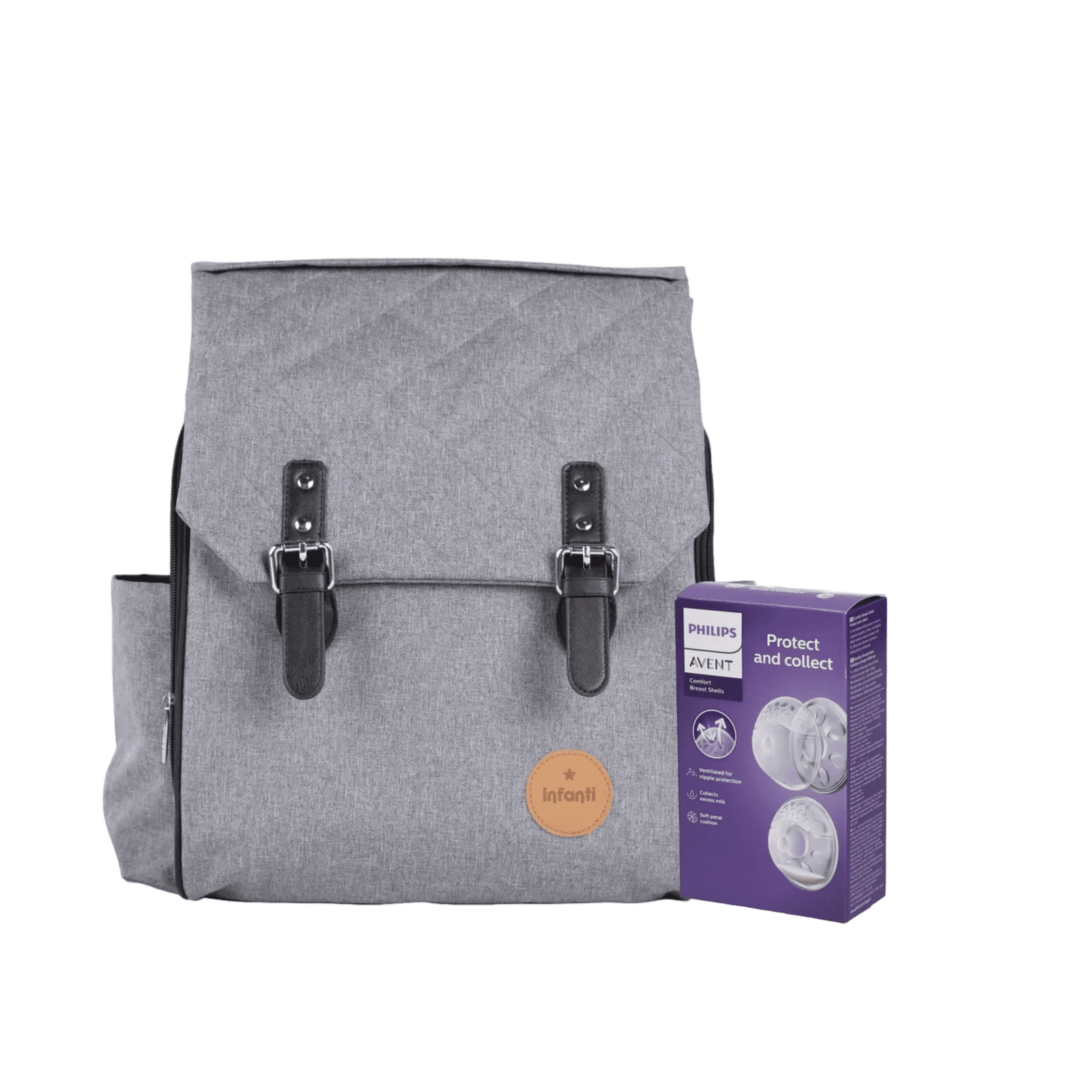 Pack Mochila maternal Aspen gris + Amapolas de pezón 1 Pack Mochila maternal Aspen gris + Amapolas de pezón