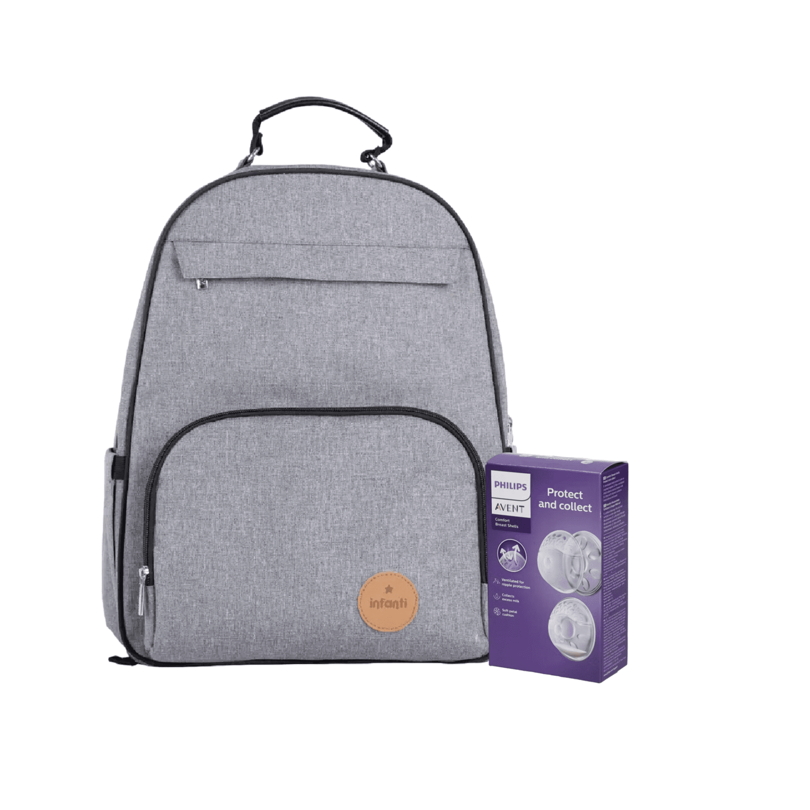 Pack Mochila maternal Oak gris + Amapolas de pezón 1 Pack Mochila maternal Oak gris + Amapolas de pezón