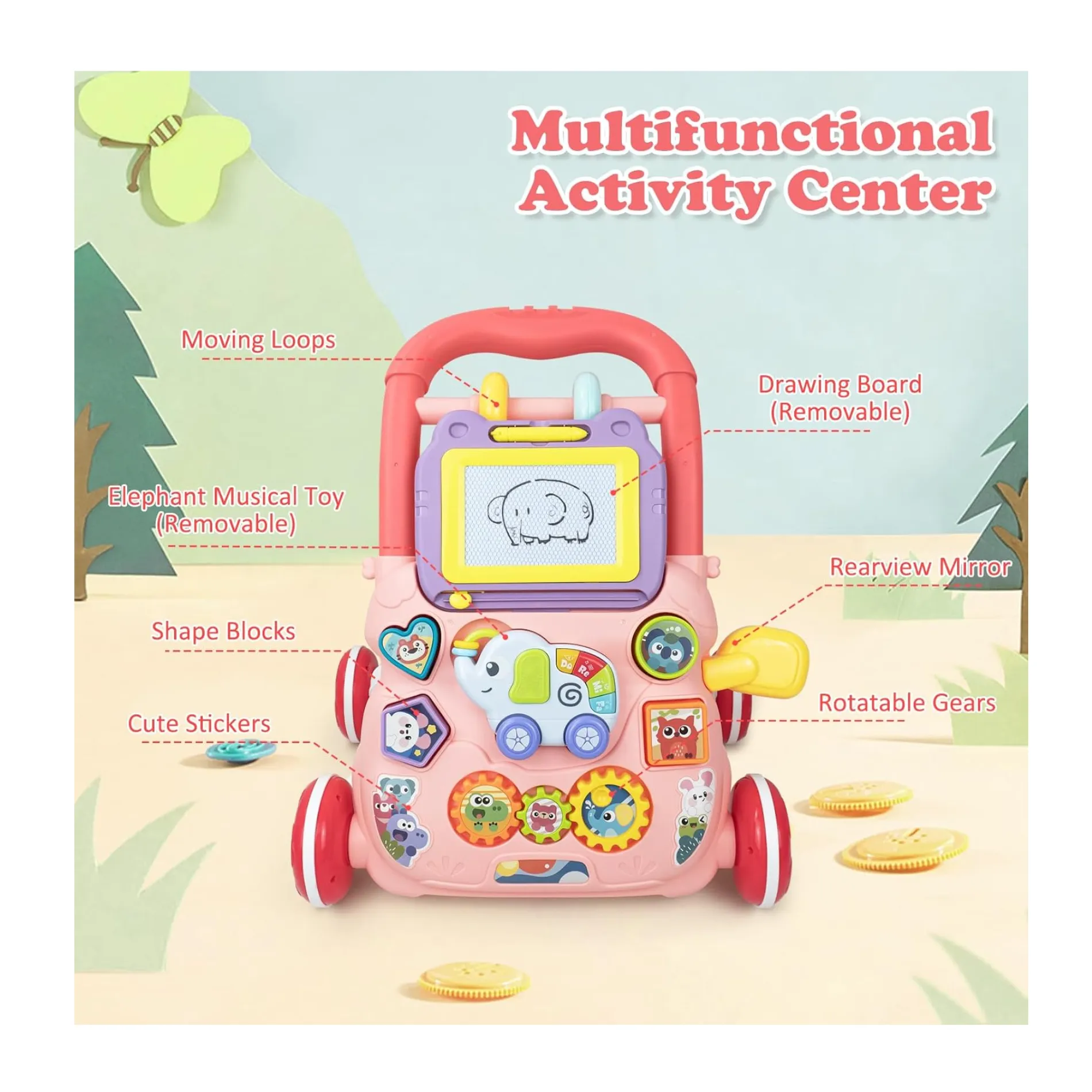 Andador caminador bebe juguete interactivo luz sonido rosado 6 Andador caminador bebe juguete interactivo luz sonido rosado - Imagen 6