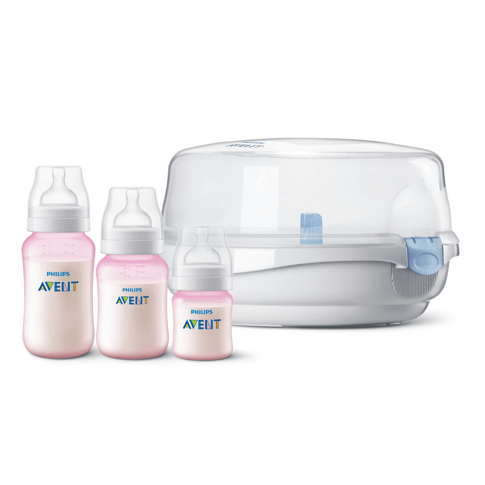 Set Esterilizador a vapor para microondas + 3 Mamaderas Pink 1 Set Esterilizador a vapor para microondas + 3 Mamaderas Pink