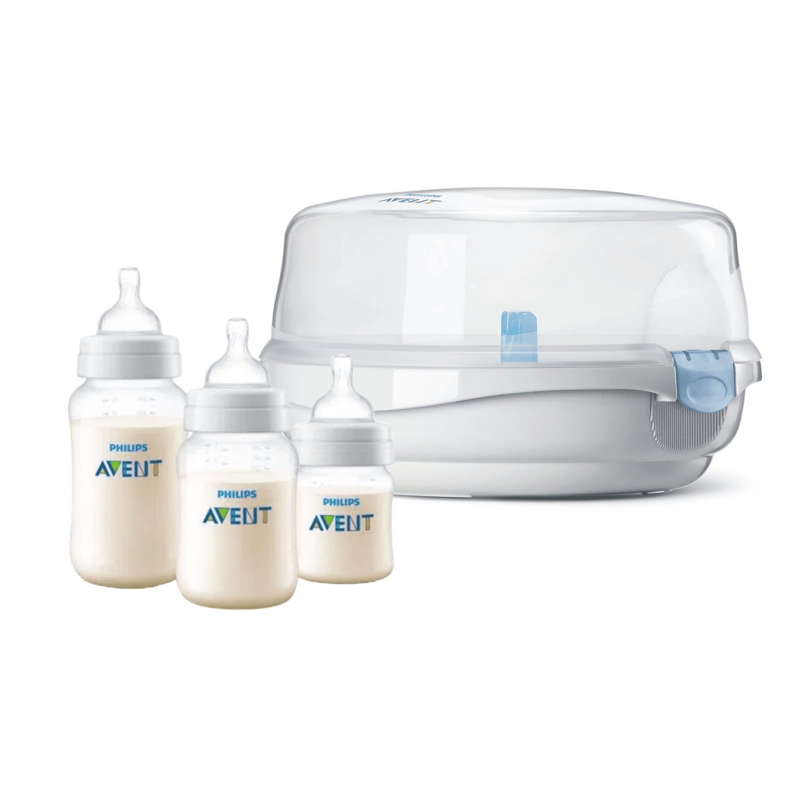 Set Esterilizador a vapor para microondas + 3 Mamaderas Translúcida 1 Set Esterilizador a vapor para microondas + 3 Mamaderas Translúcida