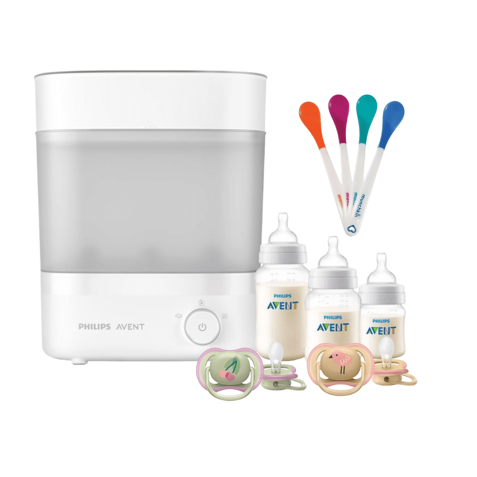 Pack Avent Esterilizador Eléctrico - 3 Mamaderas - 4 Cucharas - 2 Chupetes Cereza 1 Pack Avent Esterilizador Eléctrico - 3 Mamaderas - 4 Cucharas - 2 Chupetes Cereza