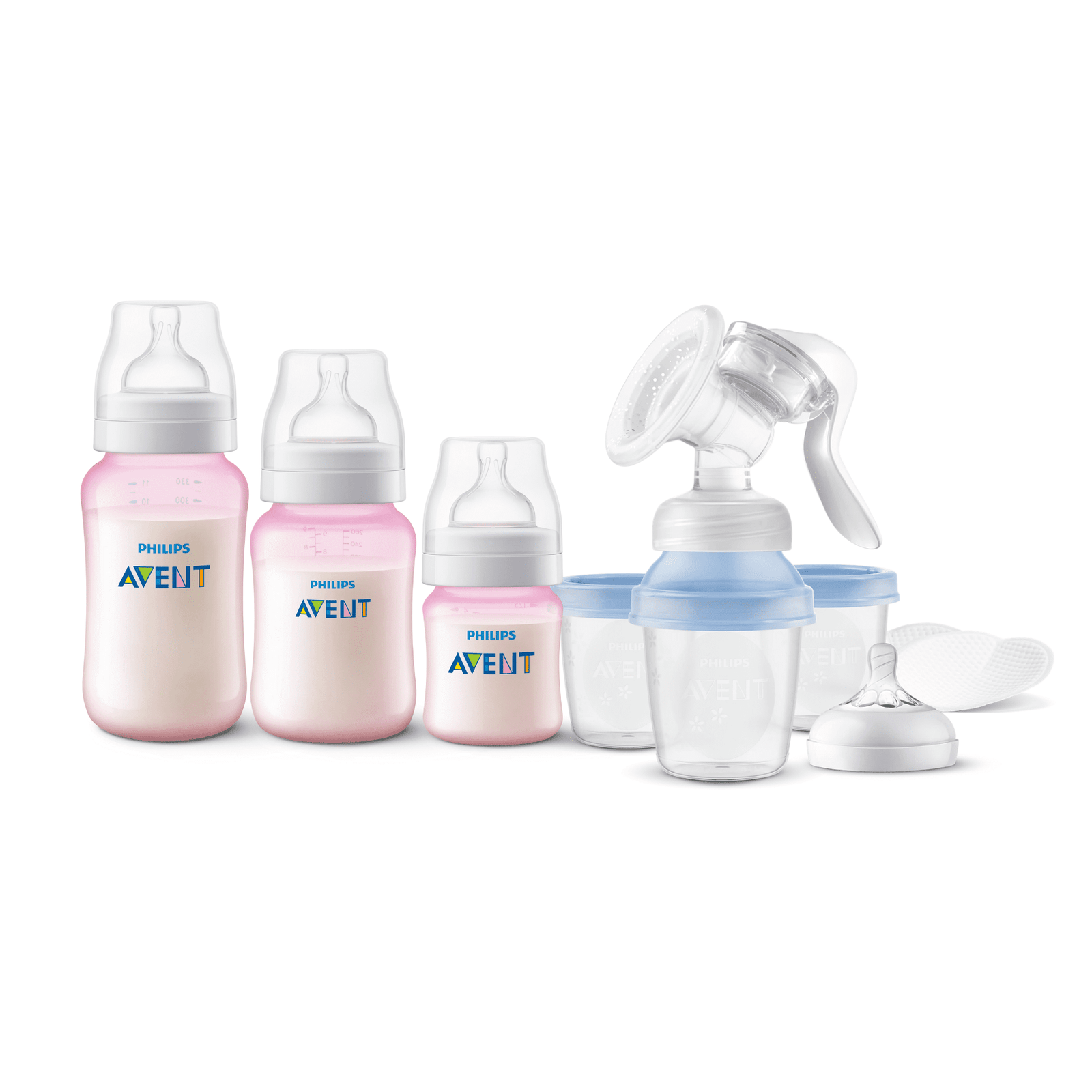 Extractor de leche manual Avent + Set de 3 mamaderas Pink 1 Extractor de leche manual Avent + Set de 3 mamaderas Pink
