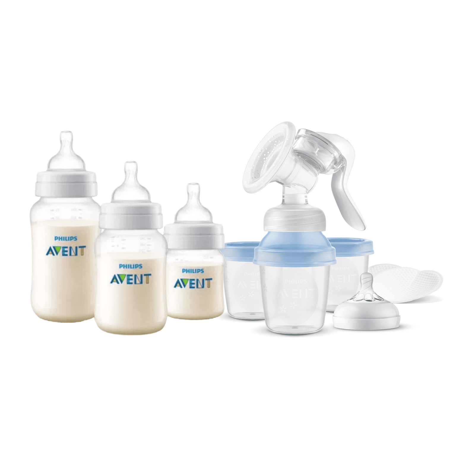 Extractor de leche manual Avent + Set de 3 mamaderas Translúcido 1 Extractor de leche manual Avent + Set de 3 mamaderas Translúcido