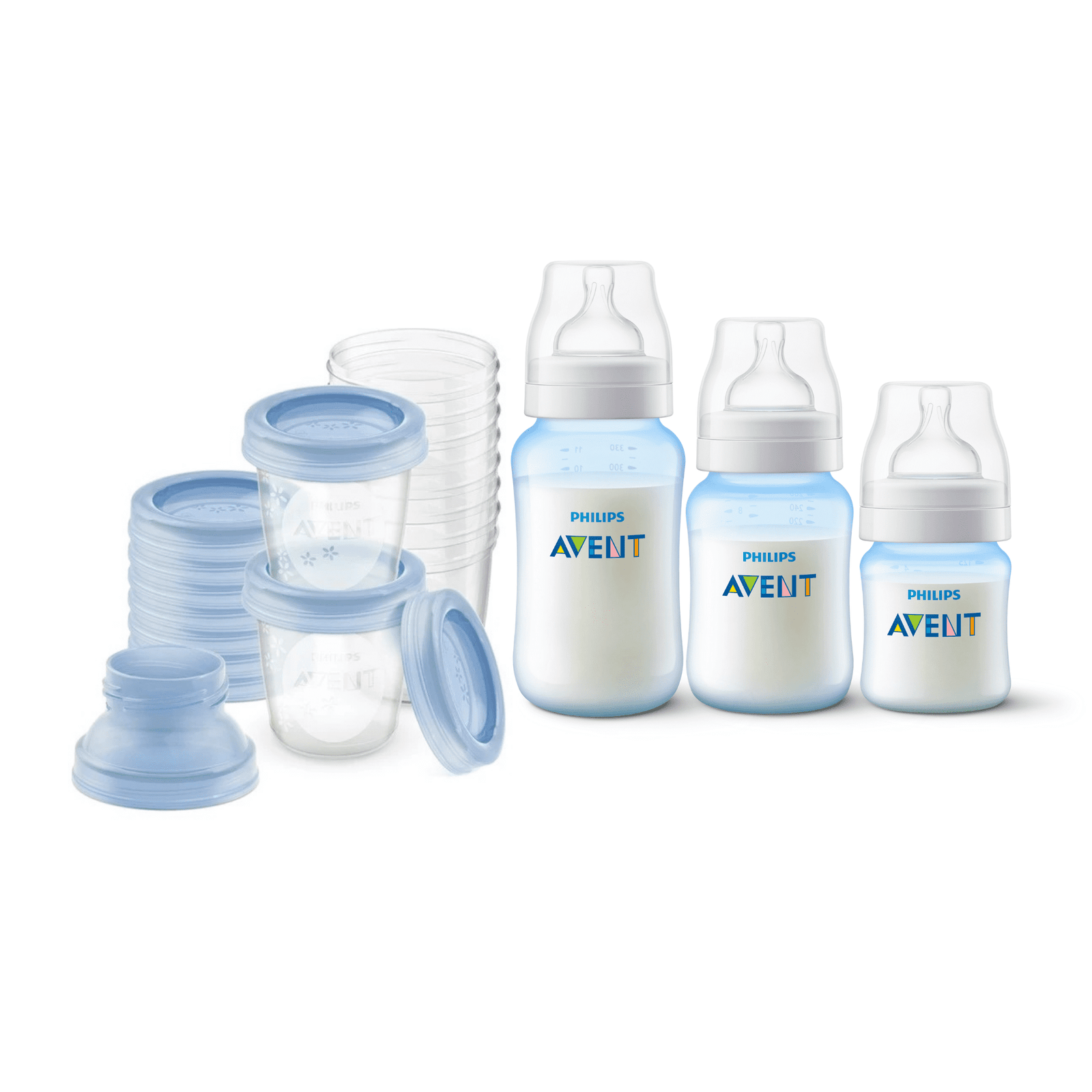 Set 10 Vasos de almacenamiento 0m+ 180ml + Set de 3 mamaderas Blue 1 Set 10 Vasos de almacenamiento 0m+ 180ml + Set de 3 mamaderas Blue