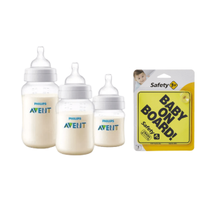 Set mamadera anticolic 125 260 330ml + Letrero bebe a bordo