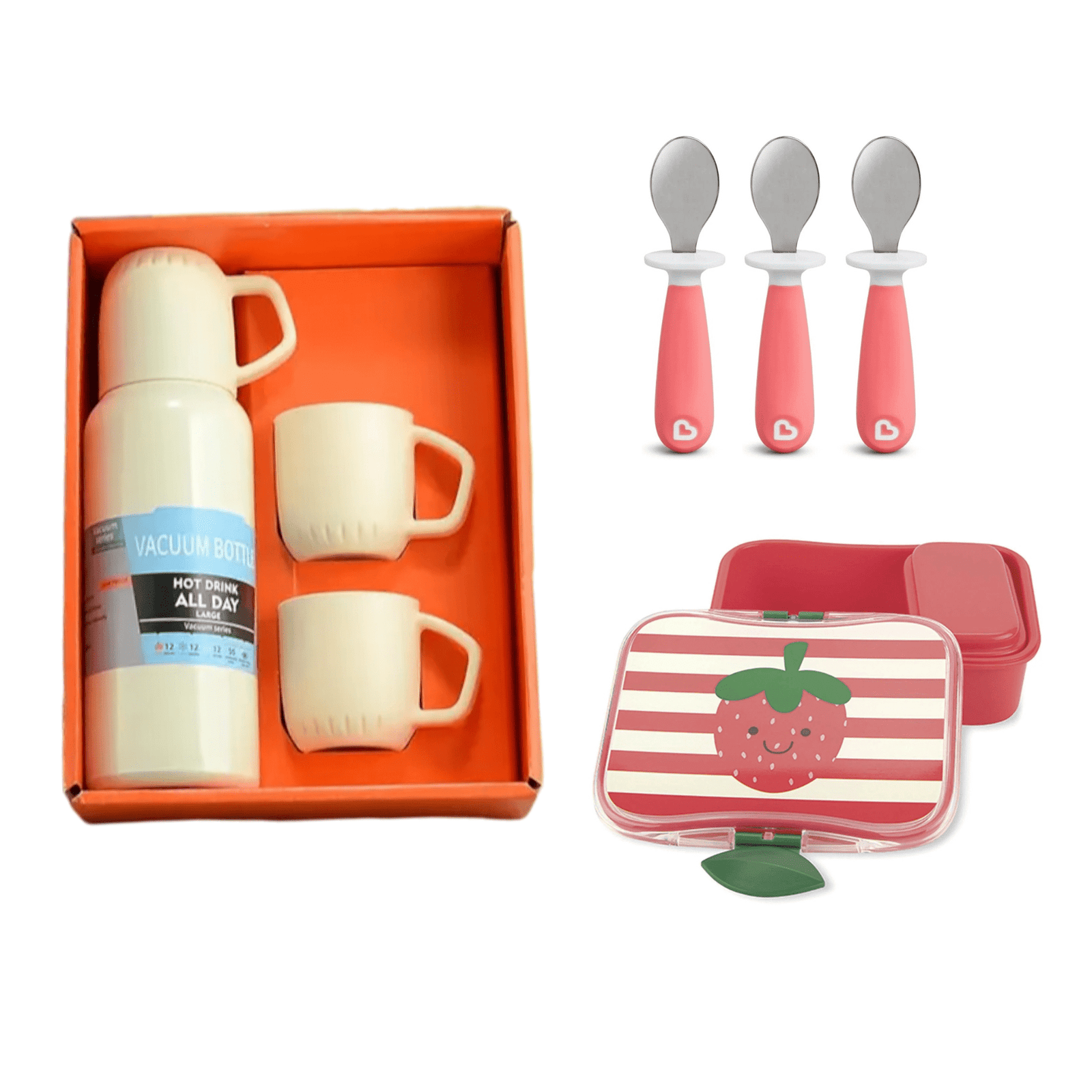 Set super lonchera Tupper + termo con 3 tasas Blancas + 3 cucharas 1 Set super lonchera Tupper + termo con 3 tasas Blancas + 3 cucharas